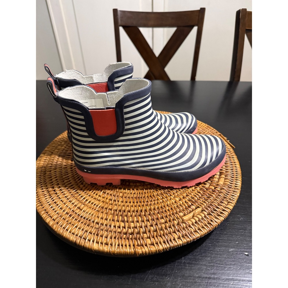 Gardenline Womens Navy White Striped Rubber Rain Boots Coral Trim Size 9 703783
